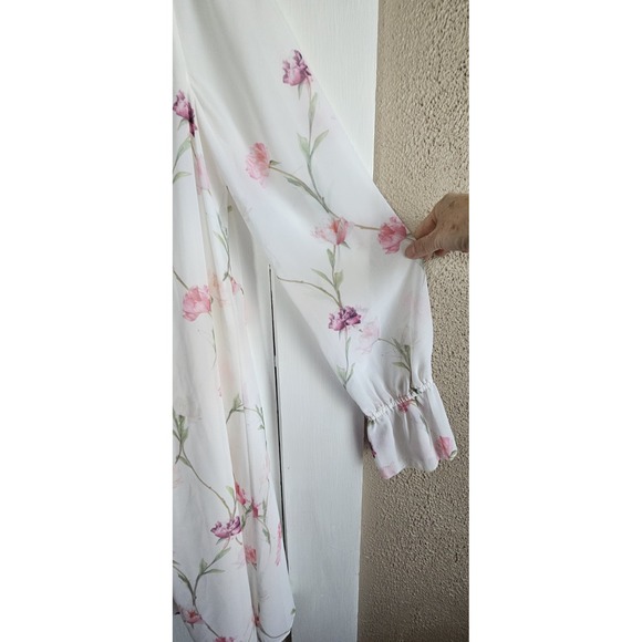 TED BAKER LONDON floral long sleeve shift lined dress ruffle neck woman Sz‎ 5 - Picture 4 of 9